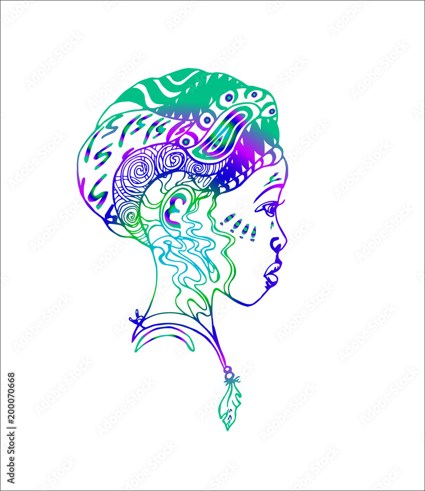 Colorful african girl in profile. Tattoo art illustration. Colorful african girl in profile. Tattoo art illustration.