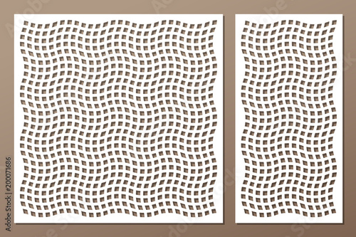 Set decorative card for cutting. Square pattern. Laser cut. Ratio 1:1, 1:2. Vector illustration.