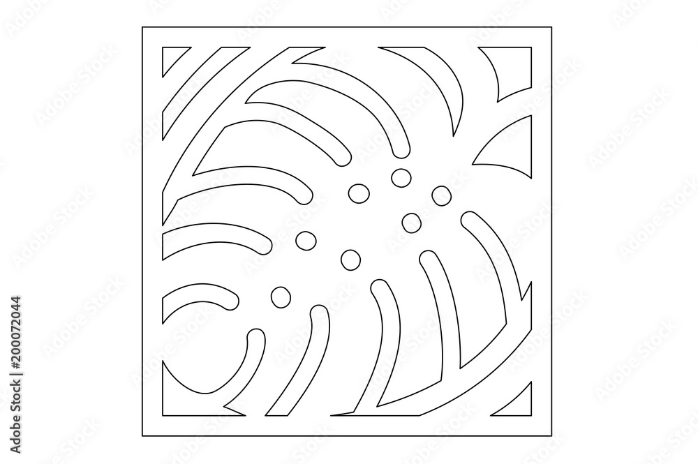 Decorative panel laser cutting. wooden panel. Elegant modern monstera pattern. Tree leave. Stencil. Ratio 1:1. Vector illustration.