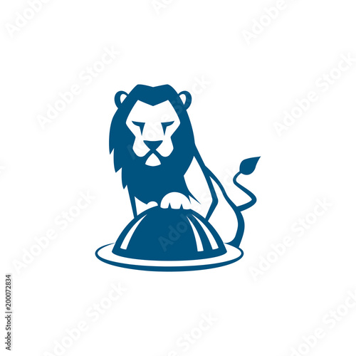 Lion cook with restaurant plate vector illustration.