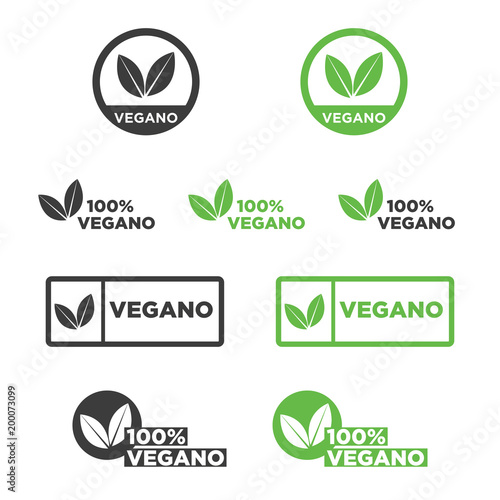 Vegan icon set in Spanish. Vector illustration.