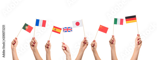 National flags in hands