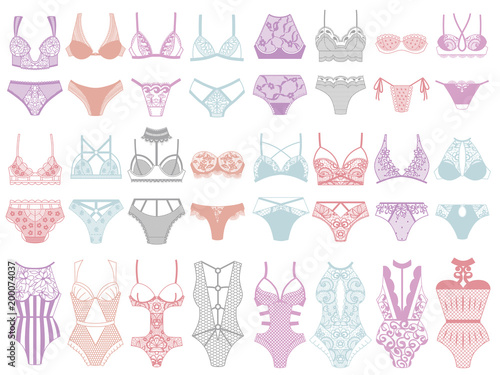 Collection of lingerie. Panty and bra set.