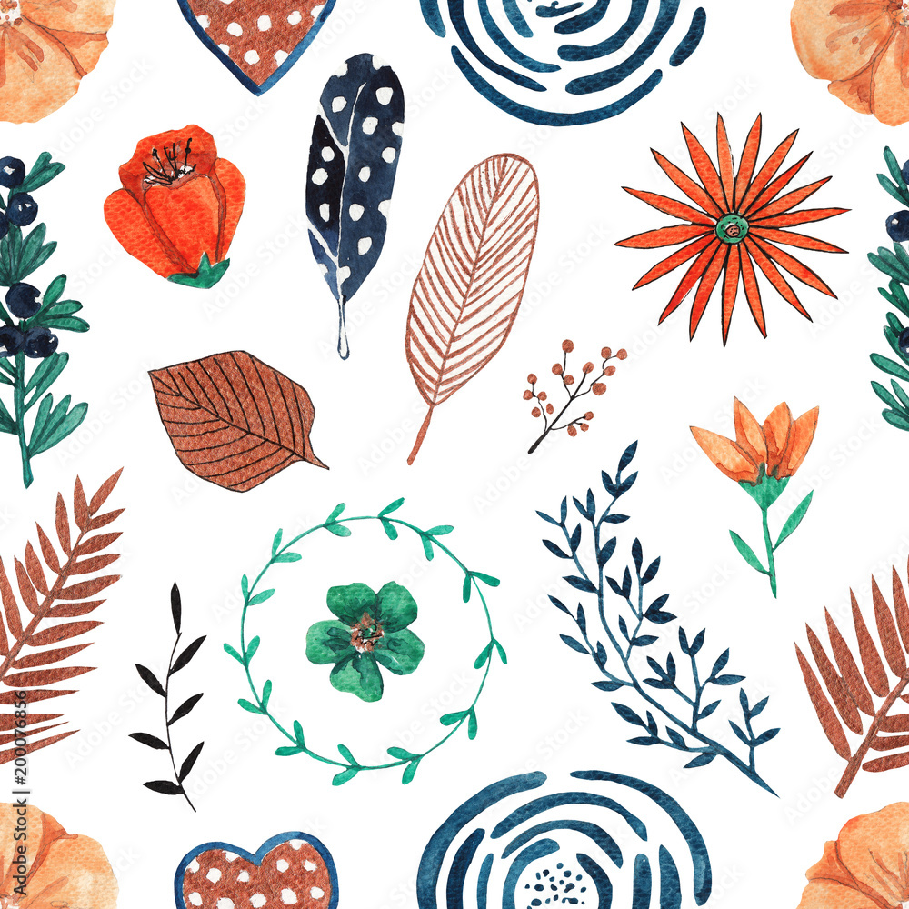 Seamless pattern with watercolor floral elements. Seamless background for design