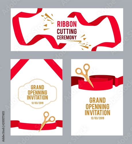 Banners set with pictures with red ribbons for ceremony
