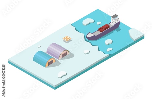 Isometric low poly icebreaker with arctic ocean vector