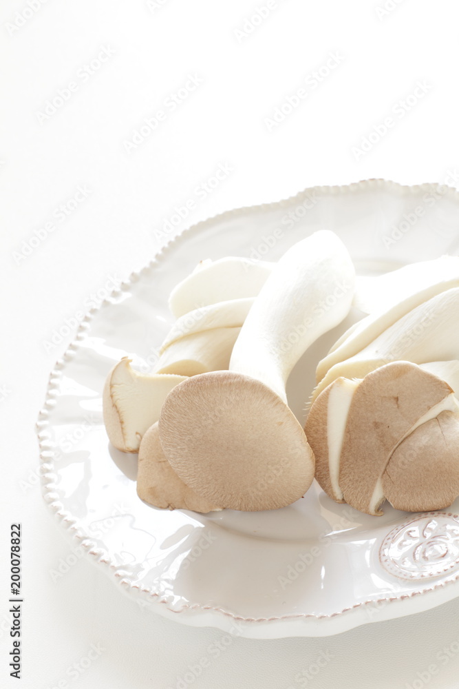 Japanese Oyster mushroom Eringi on plate Japanese Oyster mushroom Eringi on plate