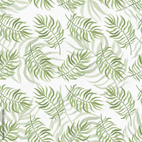 Seamless herbal pattern with leaves. Watercolor illustration