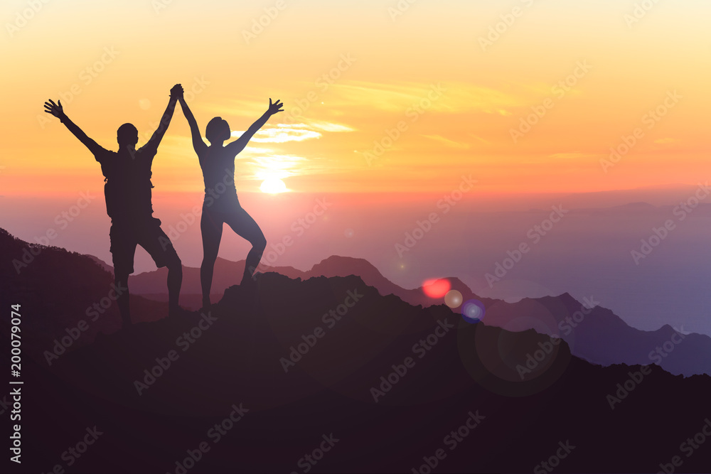Happy couple celebrate, reaching life goal and success