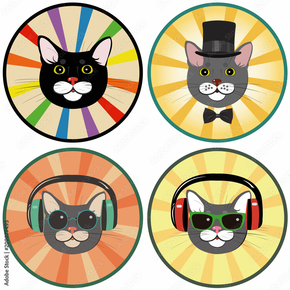 Obraz premium funny cartoon cat in a circle.Set of four illustrations