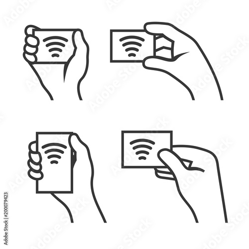 Hand with RFID Card set. Vector