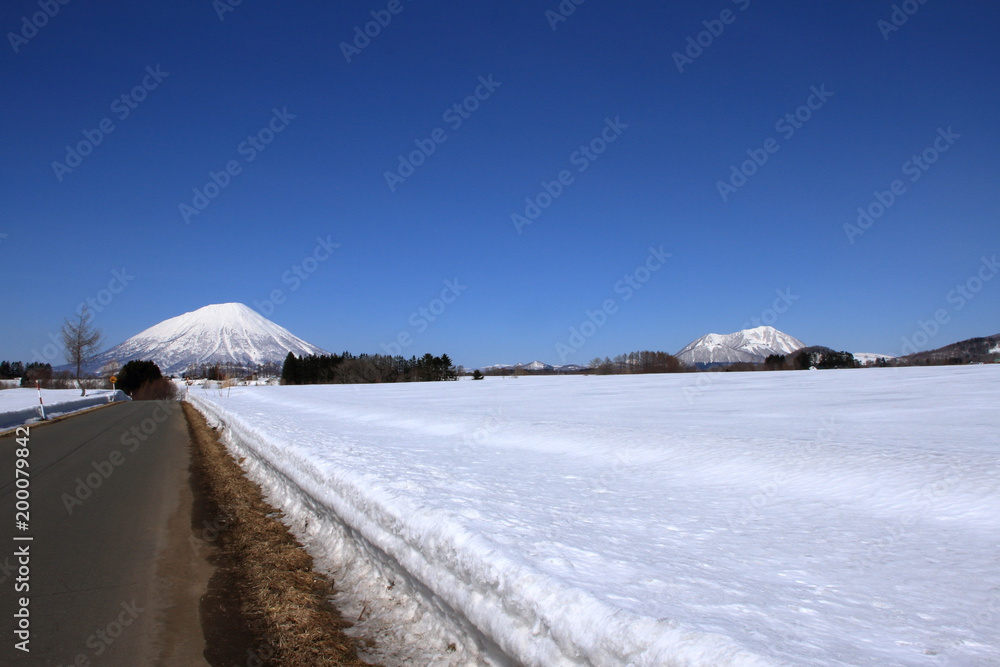View from Hokkaido Rusutsu village of Mount Yotei and Shiribetsudake View from Hokkaido Rusutsu village of Mount Yotei and Shiribetsudake