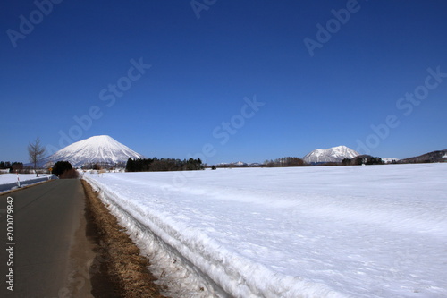 View from Hokkaido Rusutsu village of Mount Yotei and Shiribetsudake