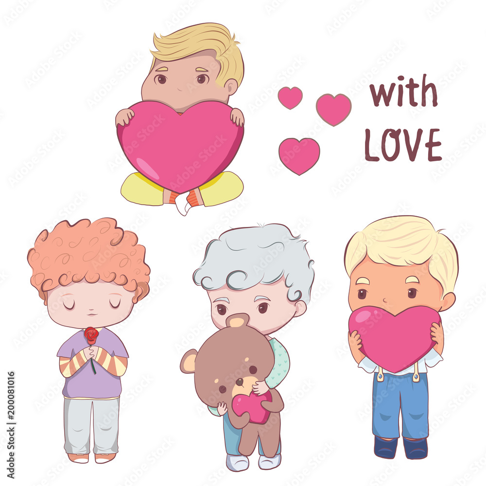 Vector illustration of boys in love in cartoon on white background Vector illustration of boys in love in cartoon on white background