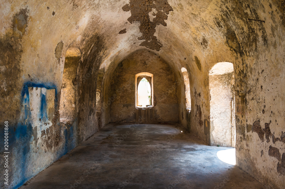 The interior of Milopotamos venetian castle in Kythera island in Greece