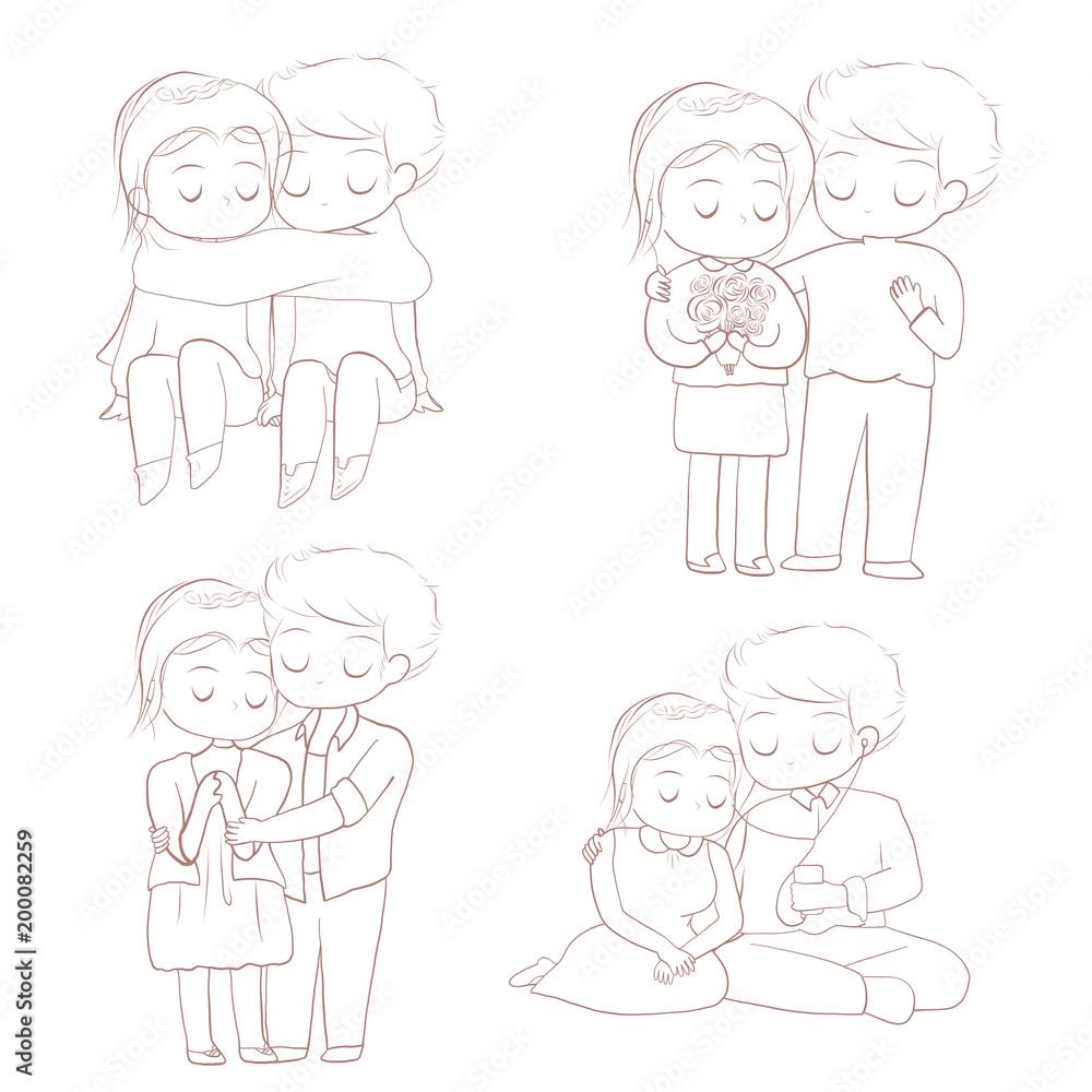 Vector illustration of couple in love in line sketch on white background Vector illustration of couple in love in line sketch on white background