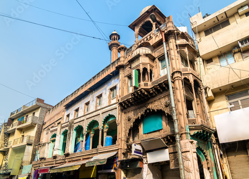 Historic mosque at Main Bazaar Road in Delhi, India photo