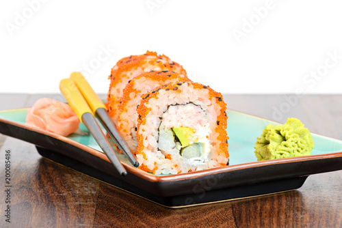 California maki sushi with masago and ginger