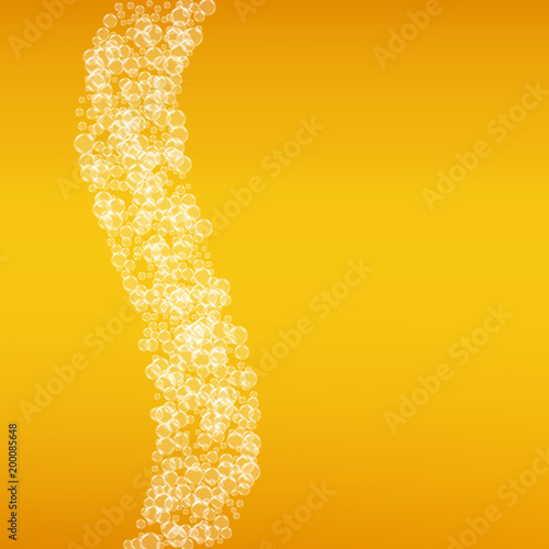 Beer background with realistic bubbles. Cool beverage for restaurant menu design, banners and flyers. Yellow square beer background with white frothy foam. Cold glass of ale for brewery design.
