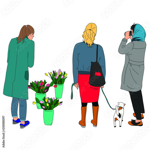 Vector hand drawn illustration girls