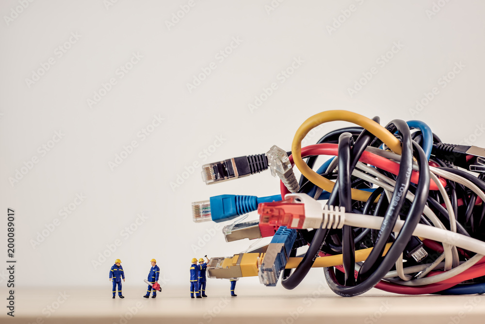 Tangled bunch of network cables - obrazy, fototapety, plakaty 