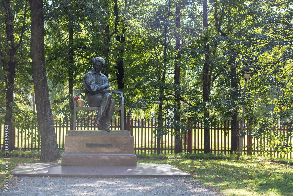 the village of Boldino, Nizhny Novgorod oblast, Russia, April 9, 2018: the Monument to the young writer of the romantic era of the 19th century Alexander Pushkin