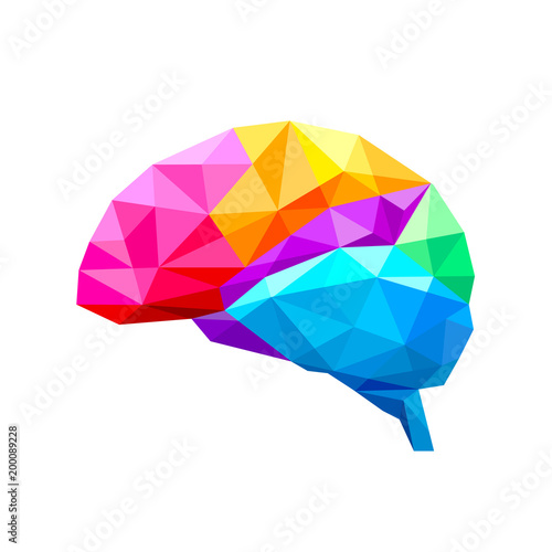 Colorful polygonal brain. Creative idea symbol. Icon design, vector illustration isolated on white background.
