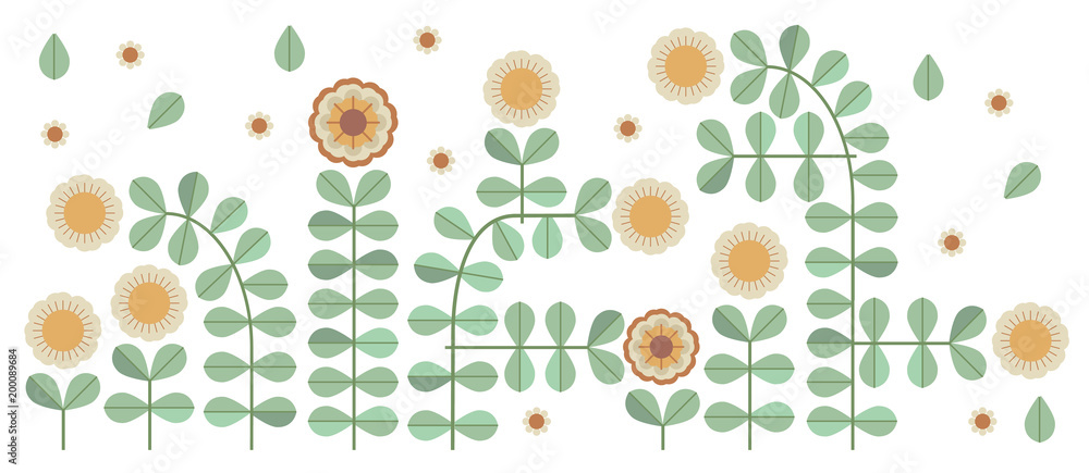 Ornamental modern vector with abstract form, geometry shapes, dot, flowers. Cute print in scandinavian style.The image is made in the style of hand-made. It is good minimal pattern for textile style.