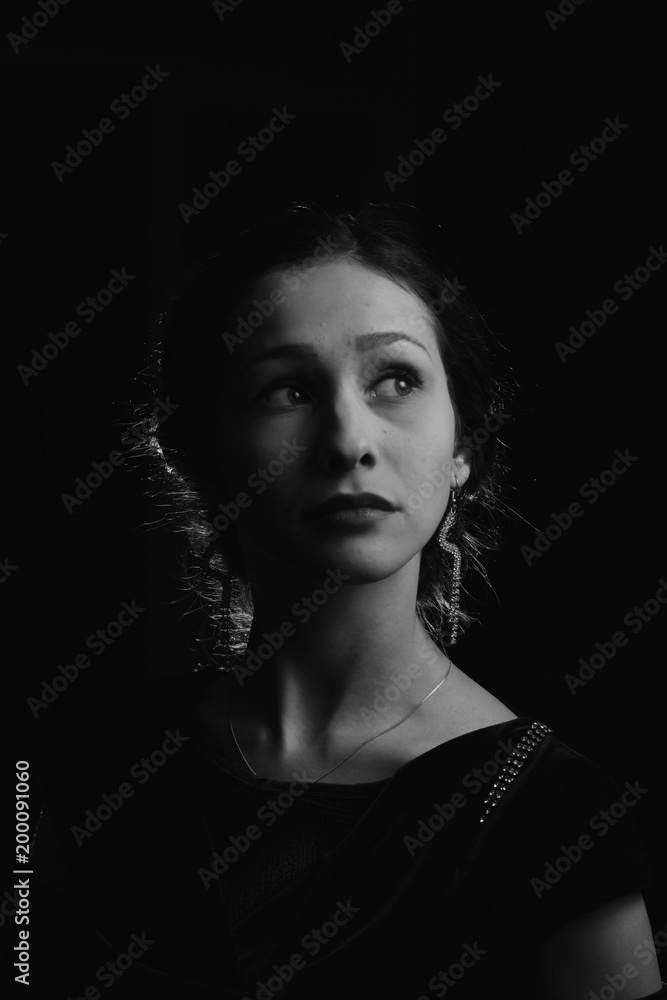 portrait of a girl in black and white