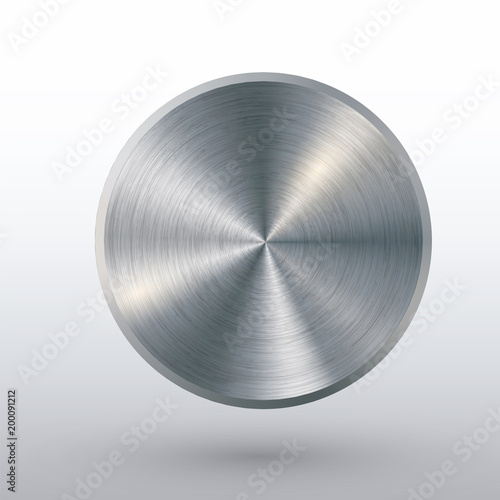 Metal button with texture, realistic shadow and light background for web user interfaces, UI, applications and apps. Olympic games silver medal template. Vector realistic illustration.