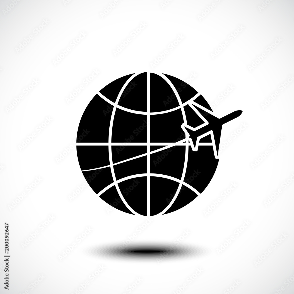 Airplane, Air craft shipping around the World for free shipping concept, Illustration flat icon. Vector illustration Airplane, Air craft shipping around the World for free shipping concept, Illustration flat icon. Vector illustration