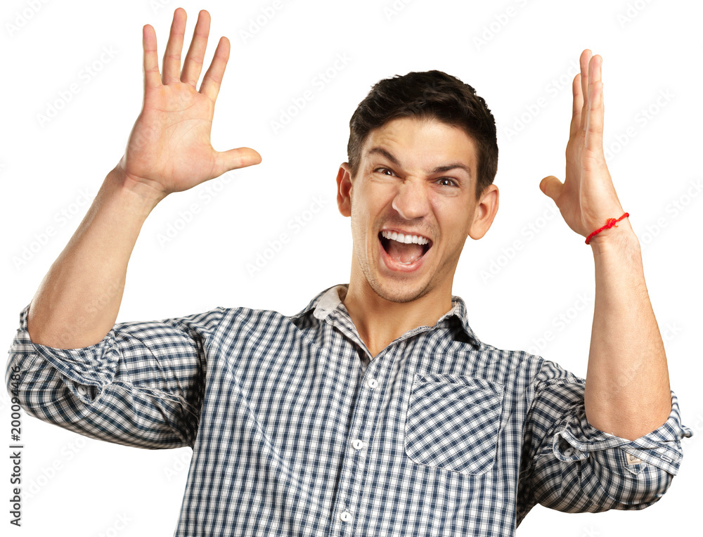 Young caucasian man in rage portrait isolated on white background Young caucasian man in rage portrait isolated on white background