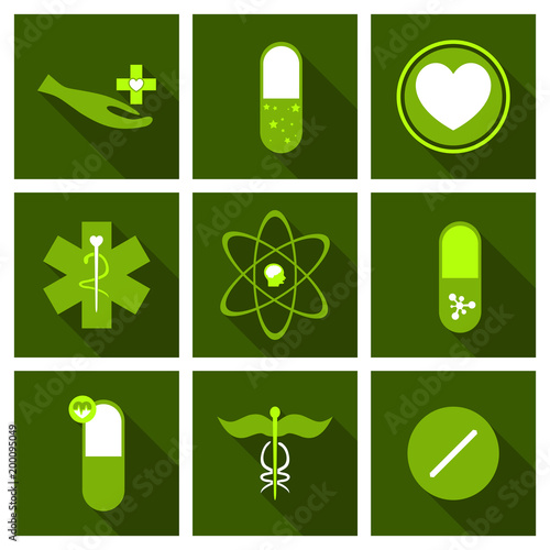 Medicine, pharmacy, hospital set of drugs with labels. Medication, pharmaceutics concept. Vector illustration