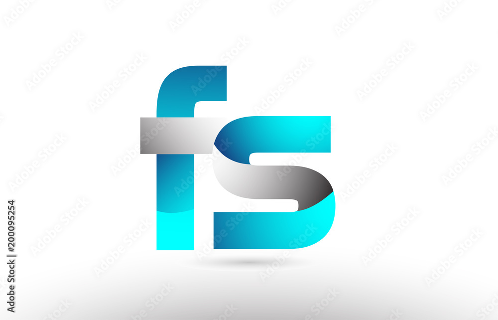 grey blue alphabet letter fs f s logo 3d design