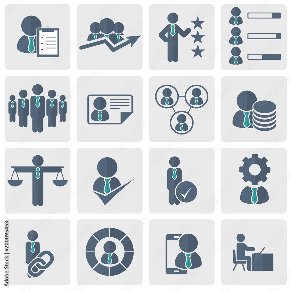 Human resources and management Icon set. Flat vector illustration Human resources and management Icon set. Flat vector illustration