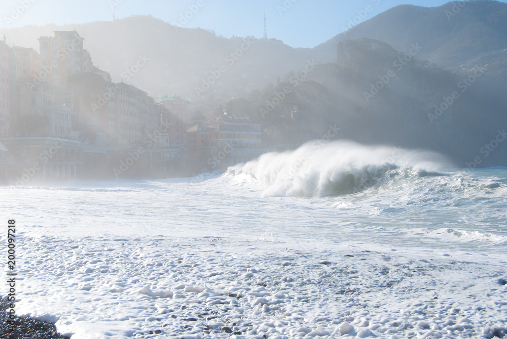 Camogli in a day of sea storm - Genoa