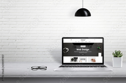 Tableau sur toile Laptop with modern web site presentation