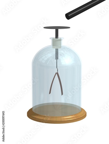 Charged object and diverge leaves electroscope. Physics education science classrooms experiment. Demonstration the principles of electrostatics. 3D illustration isolated on a white background.