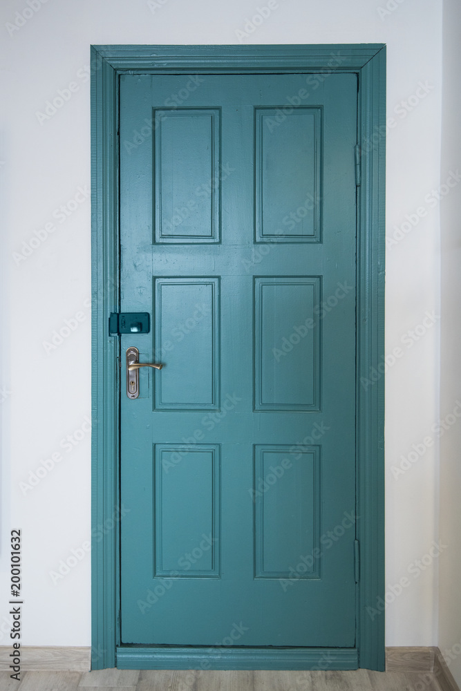 Vertical retro wood green door.