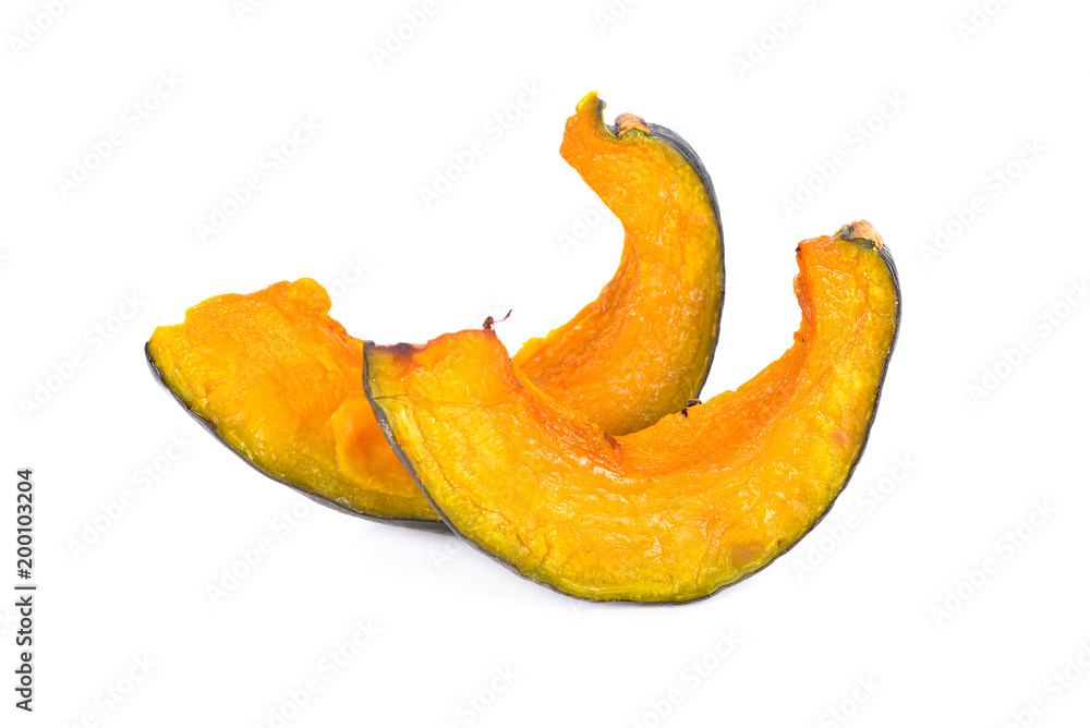 portion cut grilled pumpkin on white background portion cut grilled pumpkin on white background