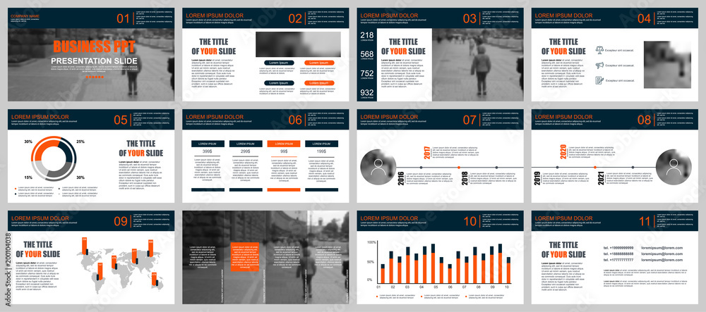 Business presentation slides templates from infographic elements. Can be used for presentation, flyer and leaflet, brochure, corporate report, marketing, advertising, annual report, banner, booklet.