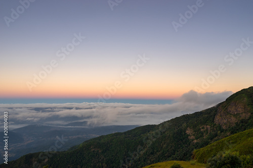 scenic of morning on hill for look fog and sunrise sky