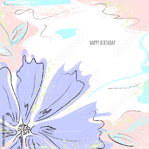 Background with drawn  flowers and plants for decoration