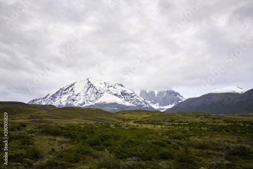 Torres del Paine Mountain and Overcast Sky