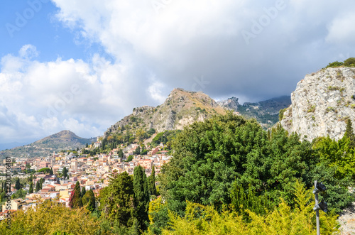 Sicilian lanscape with mountains and buildings © greentellect