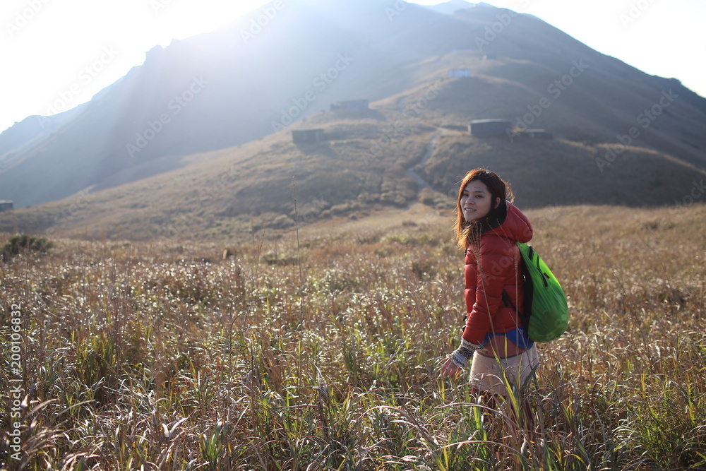 hiking girl in winter hiking girl in winter