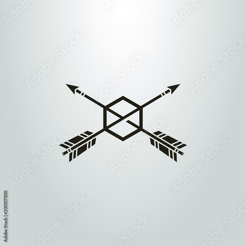 shape of two arrows piercing hexago. black and white icon. frameless target hit icon