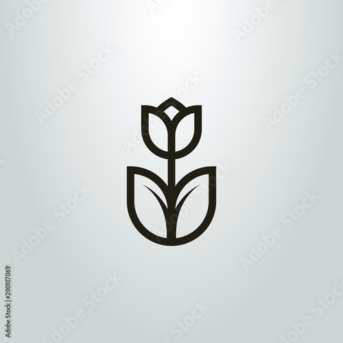 shape of a linear flower of a tulip. black and white geometric icon. frameless simple pictogram