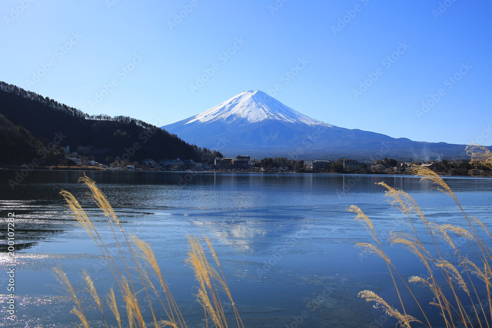 mount fuji and reflection of kawaguchi