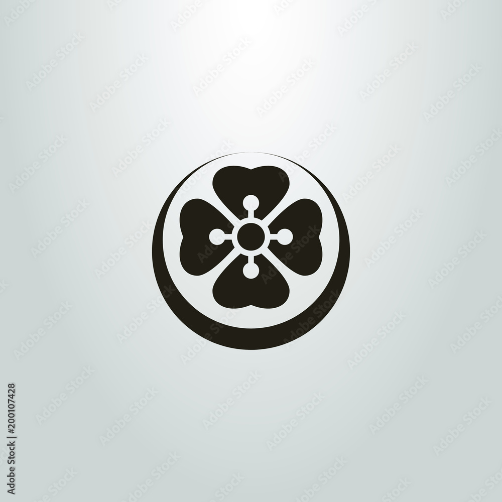 black and white shape of an abstract flower. round icon. brand icon. lotus logo in a round frame black and white shape of an abstract flower. round icon. brand icon. lotus logo in a round frame